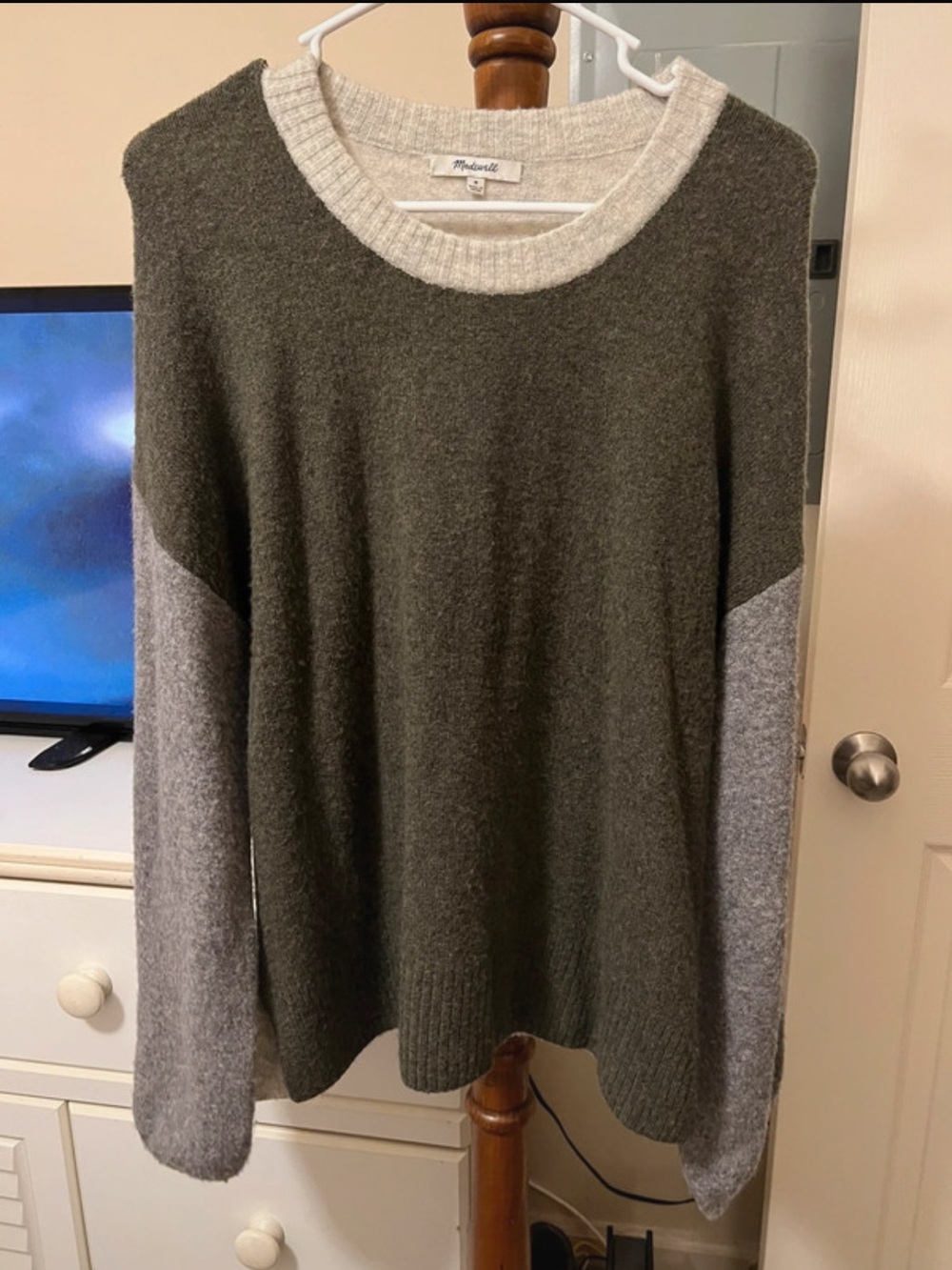 Madewell Olive & Gray Colorblock Sweater